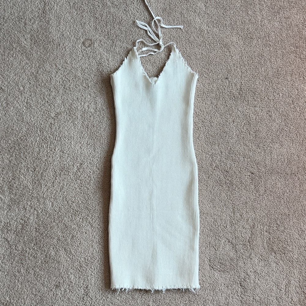 Ribbed Halter Midi Dress in Cream